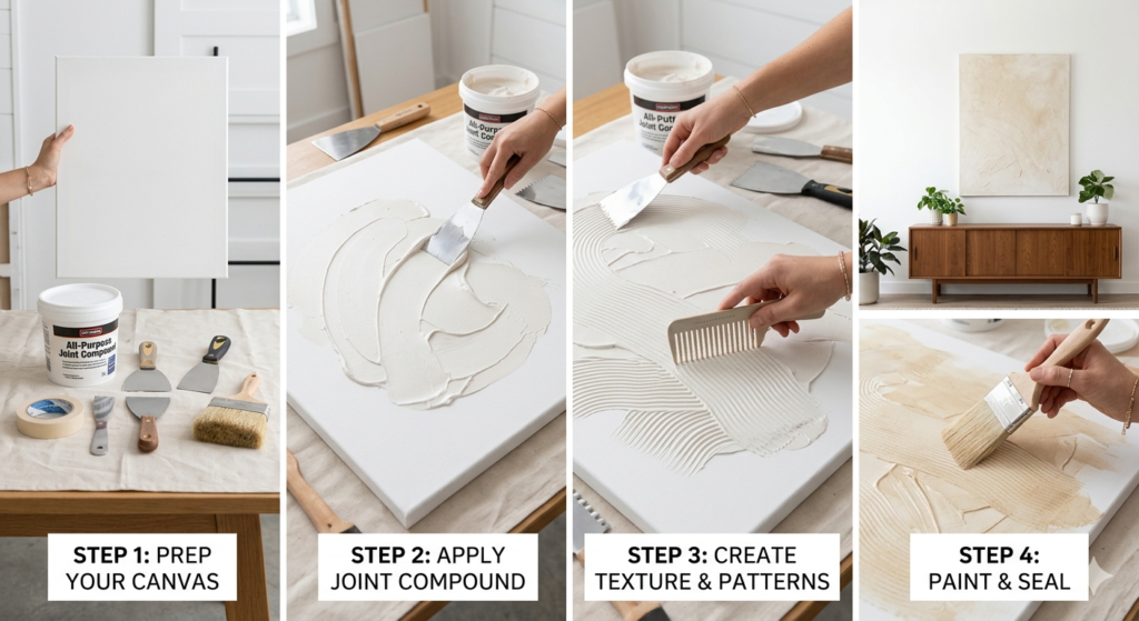 Step-by-step DIY textured canvas art for modern home decor ideas