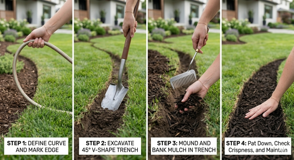 Step-by-step DIY garden edging tutorial using the V-trench method